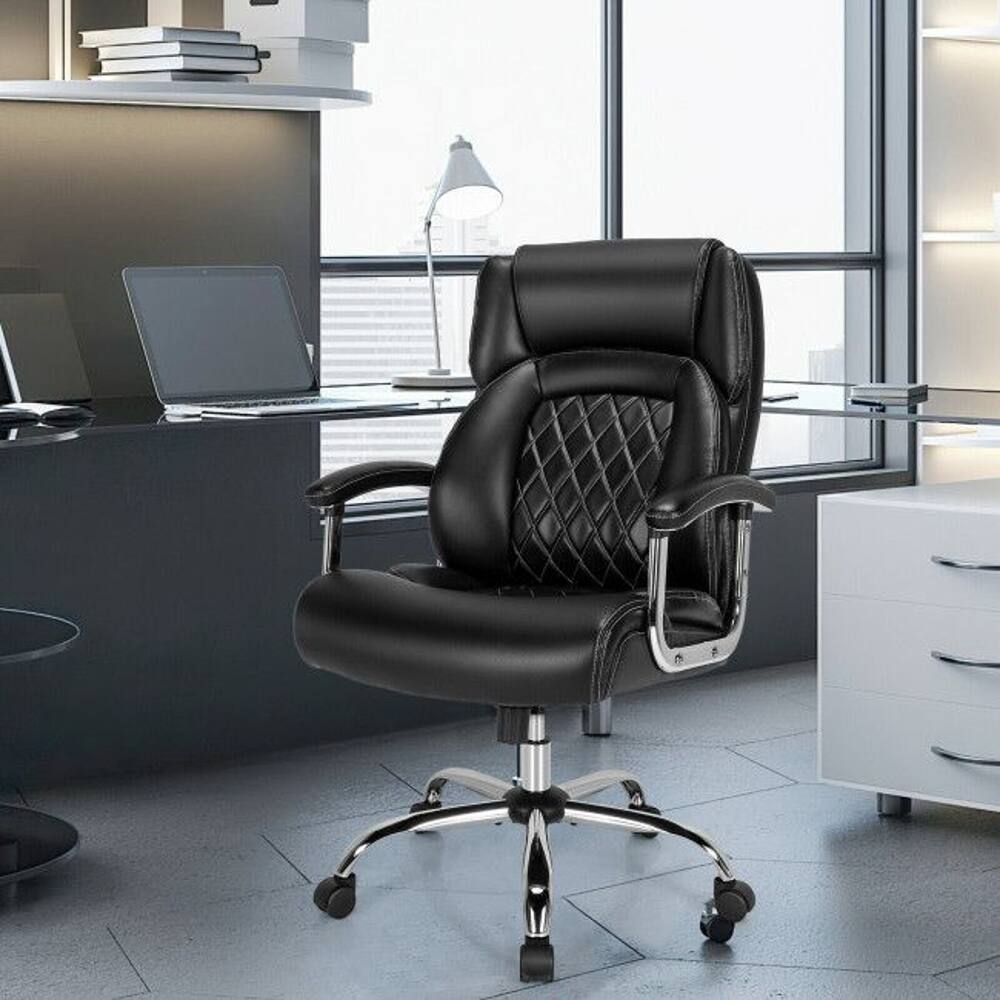 Back. Loheer - 500 lbs Big & Tall Office Chair, Heavy-Duty Executive Chair, Extra-Wide Seat, Black PU Leather, Ergonomic High Back - Black.