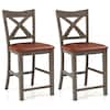 Front. Costway - 2 PCS 24" Counter Height Stools Bar Stools with Faux Leather Upholstered Seat - Gray+Brown.