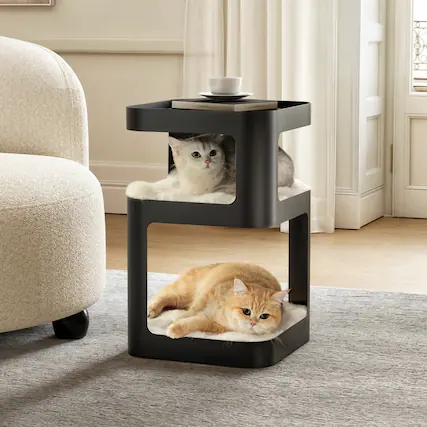 Front. Eureka Ergonomic - 3-Tier Metal Side Table with Integrated Cat Bed & Storage - Black.