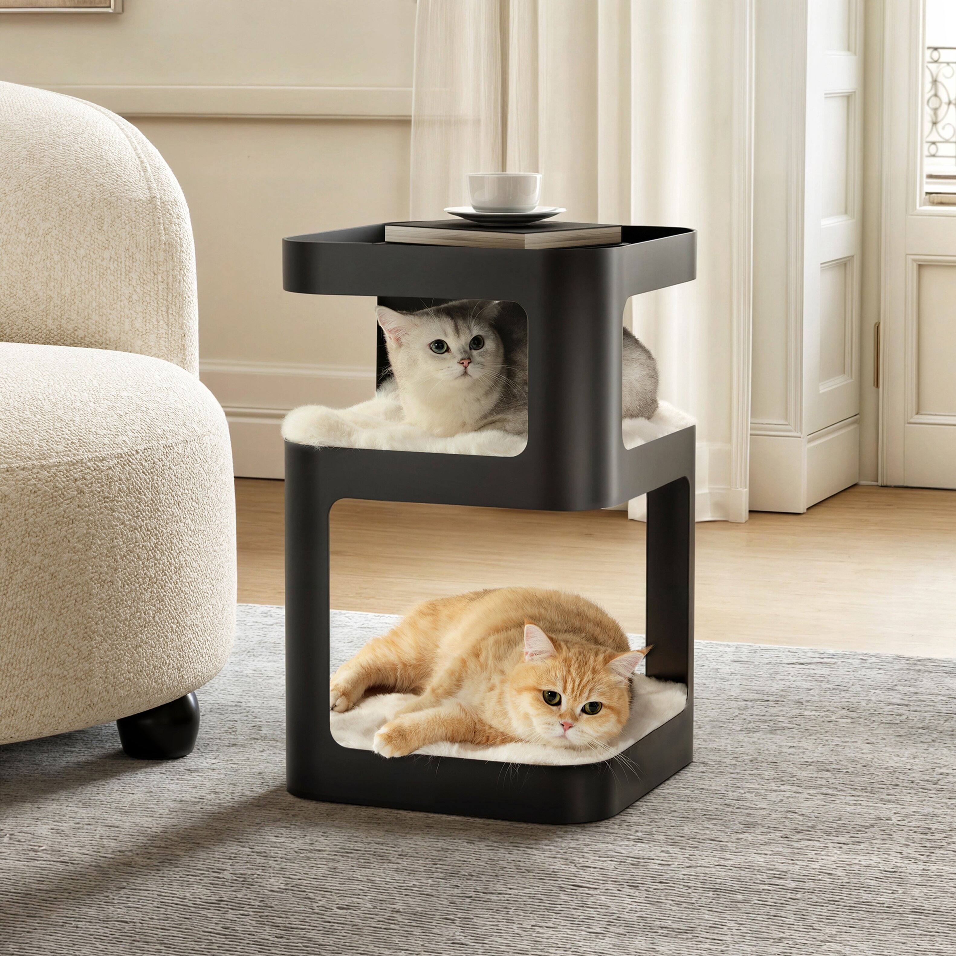 Front. Eureka Ergonomic - 3-Tier Metal Side Table with Integrated Cat Bed & Storage - Black.