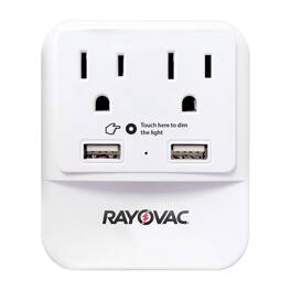 Rayovac - 2-AC Outlet and 2-USB Port 300-Joule Portable Surge Protector Wall Tap with Phone Holder and Night-Light, SS-Q202 - White
