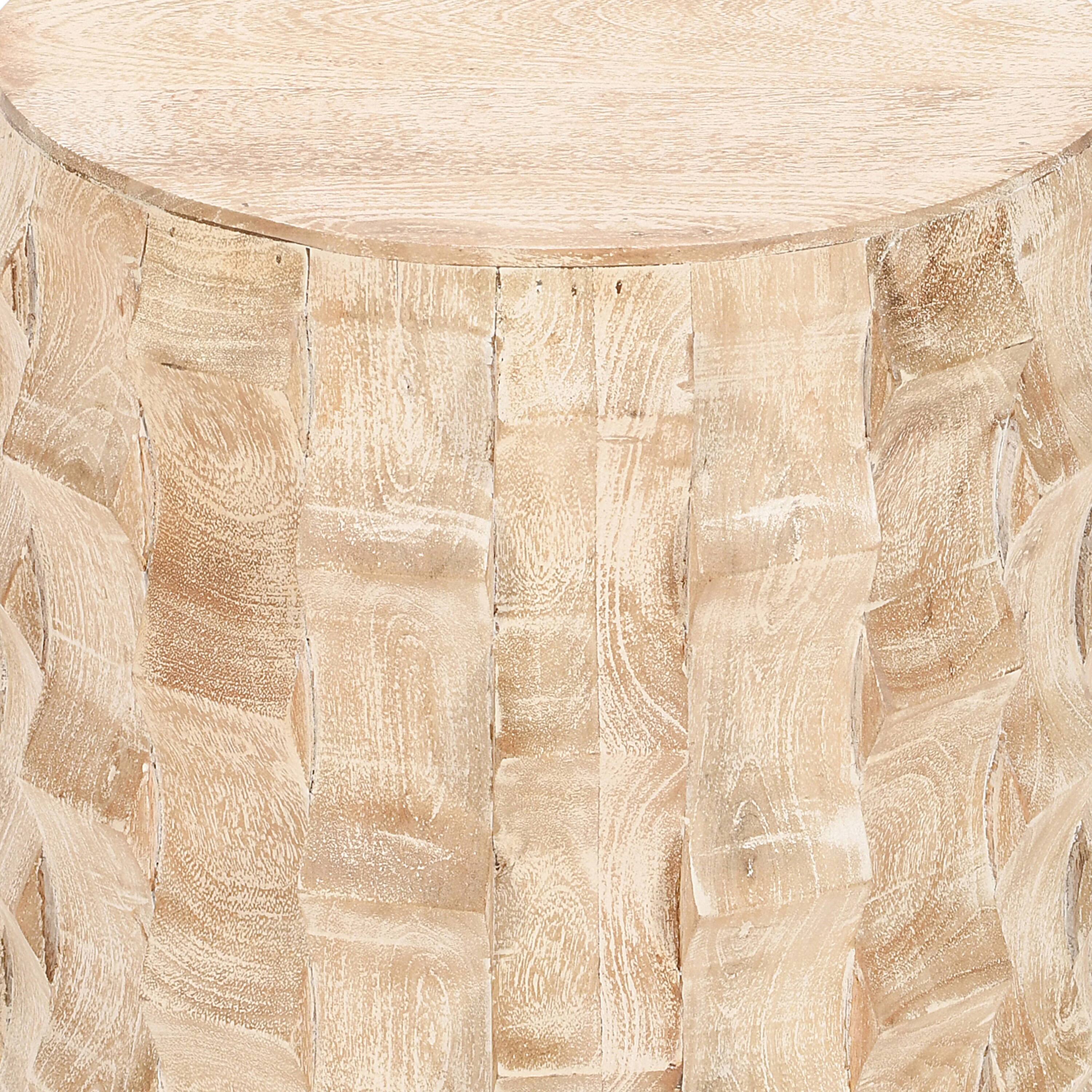 Alt View 4. Manhattan Lane - 20 Inch Side End Table, Round Drum Shape with 3D Textured Design - White.