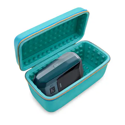 Front. CASEMATIX - Carrying Case Compatible with NIIMBOT M2 Thermal Transfer Label Maker, Label Rolls & Accessories, Turquoise Case Only.
