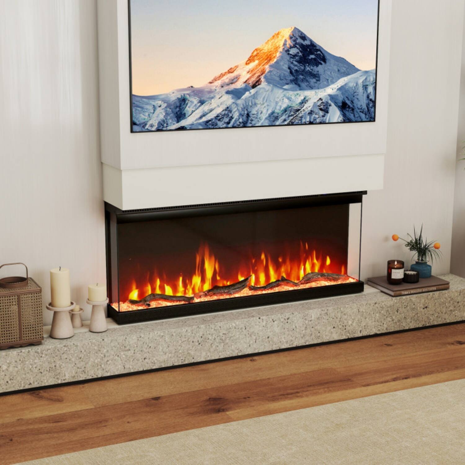 Angle. LUCKY ONE - 40 Inch 3-Sided Electric Fireplace Insert with 12 Flame Colors & Remote - Black.