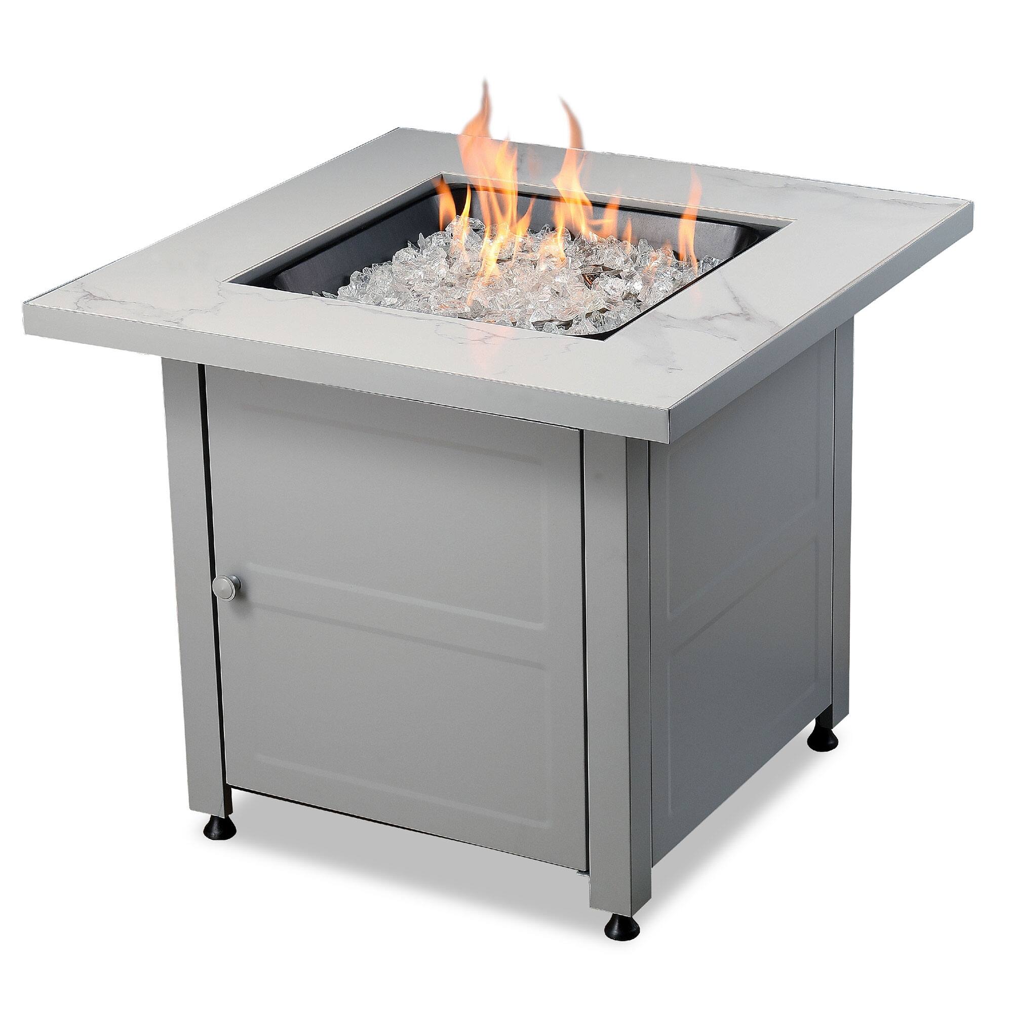 Alt View 5. Endless Summer - Endless Summer Outdoor Fire Pit Table with Faux Marble Finish, White Glass - White Glass.