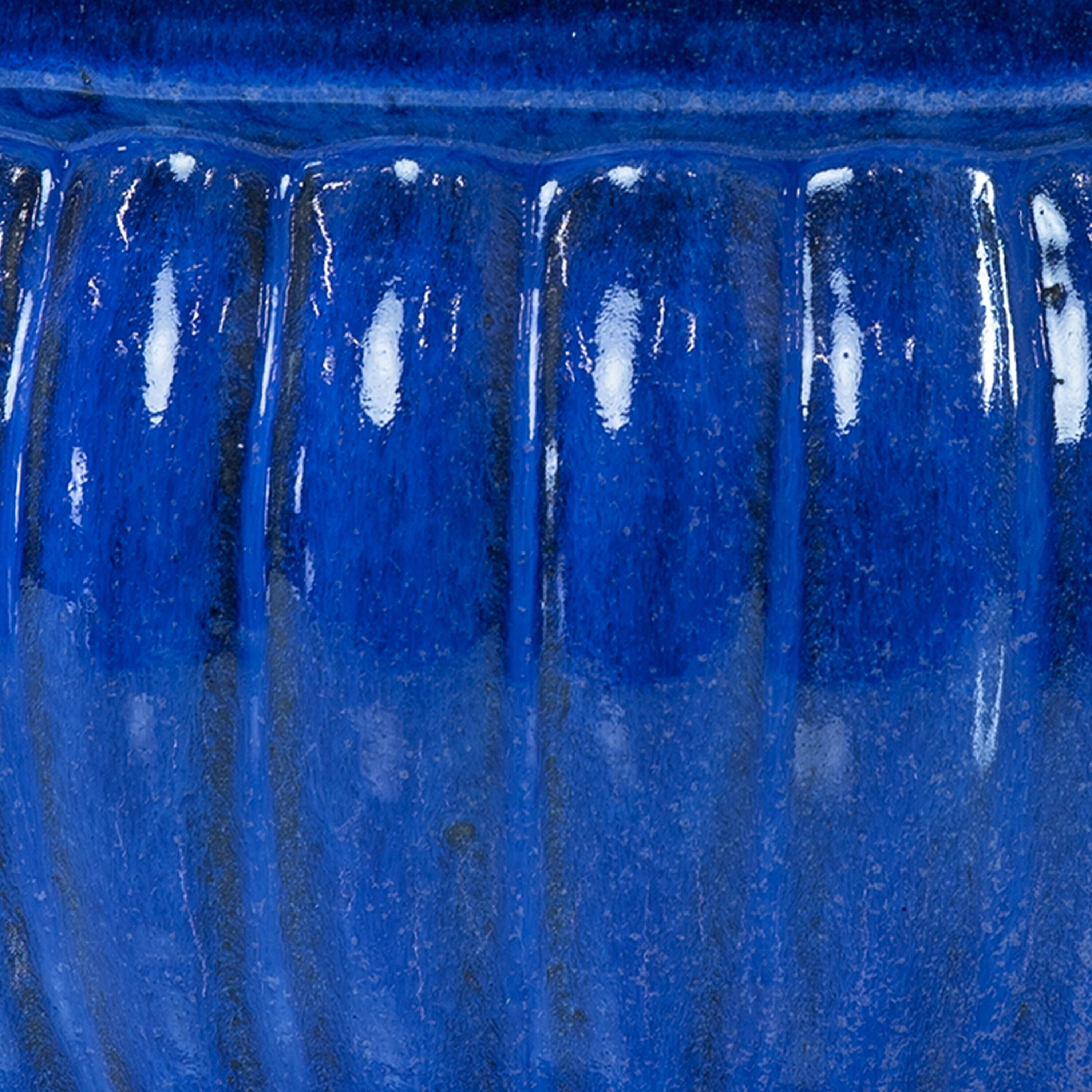 Alt View 8. Sunnydaze - 14.5” Round Ribbed Ceramic Planter Bowl - Imperial Blue.