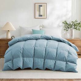 Peace Nest - All Season 300TC 100% Cotton Goose Feather Down Comforter Duvet Insert, Twin - Dark Blue