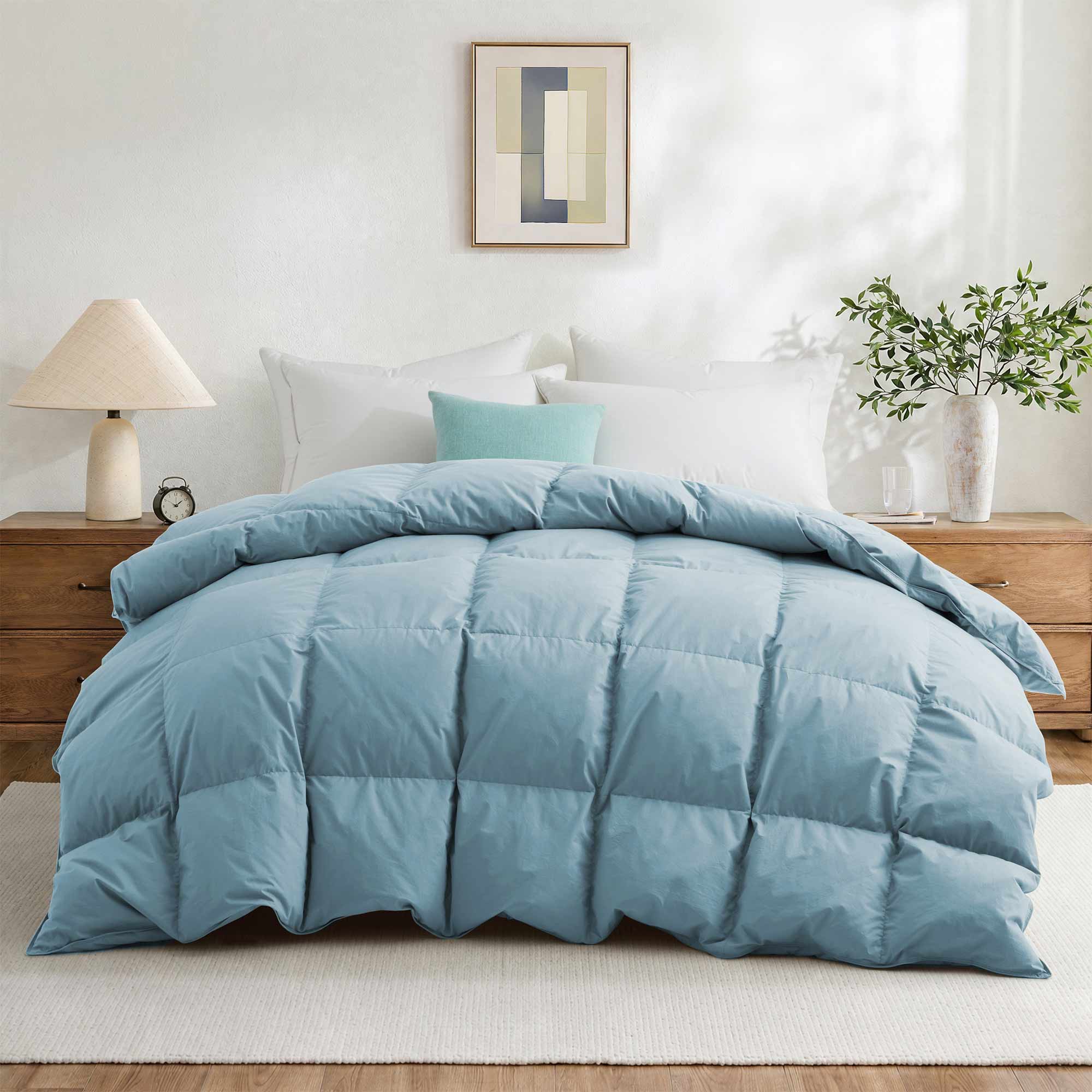 Front. Peace Nest - Peace Nest All Season 300TC 100% Cotton Goose Feather Down Comforter Duvet Insert, Full/Queen - Dark Blue.