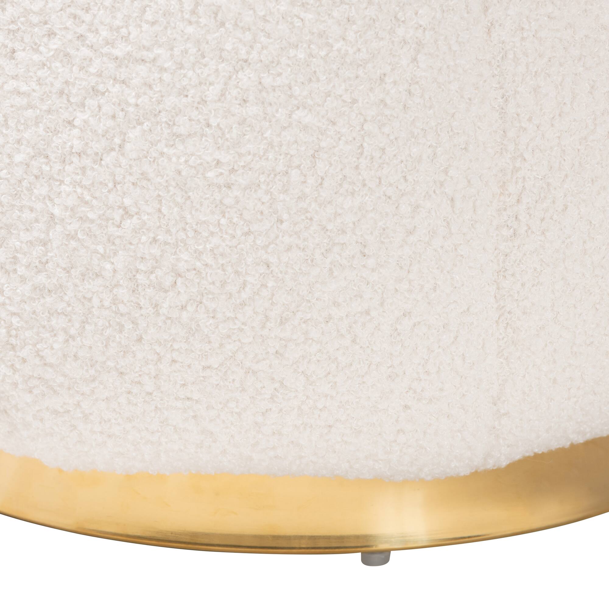 Left. Baxton Studio - Raelynn Modern and Contemporary Boucle Upholstered and Gold Metal Ottoman - Ivory.