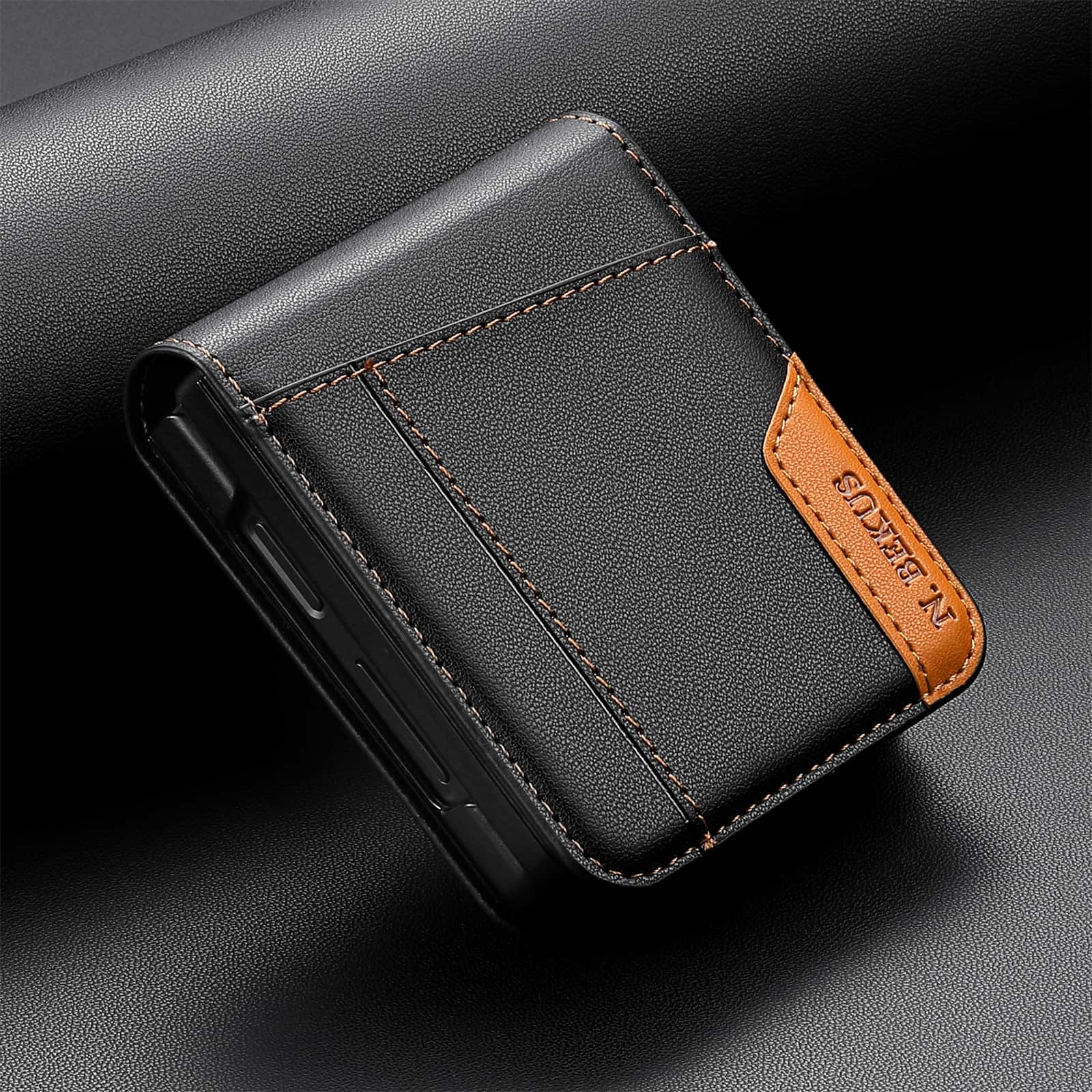 Dteck - Wallet Case for Samsung Galaxy Z Flip8, Premium Leather Shockproof Slim Cover with Card Slot - Black