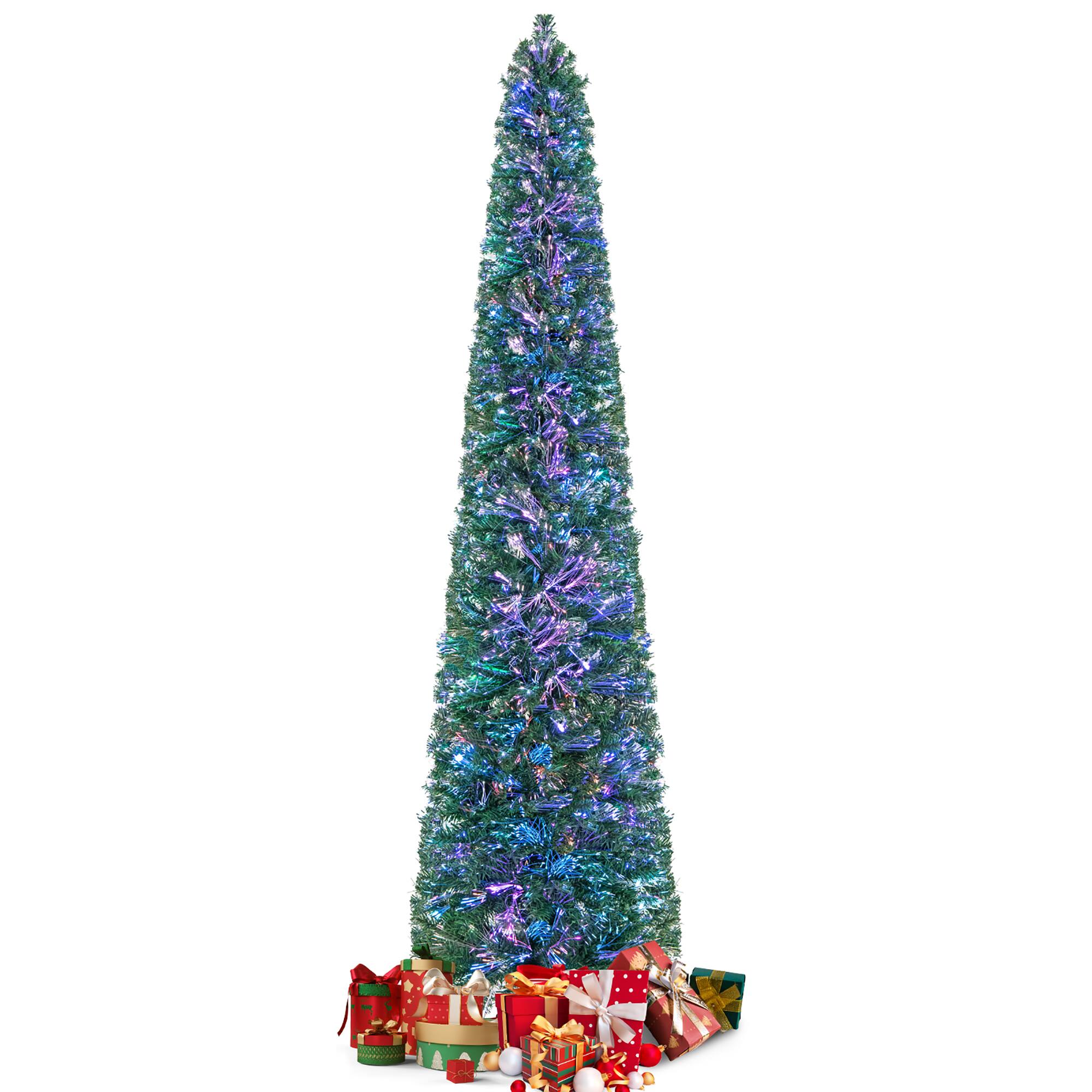Alt View 9. Gymax - Gymax 8 FT Fiber Optic Artificial Christmas Tree Slim Pencil Xmas Tree w/ Colorful Lights & 889 Branch Tips - Green.