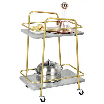 Front. Costway - Costway Gold Serving Cart Utility Trolley on Wheel Rolling Kitchen Rack w/Handle - Grey,Golden.