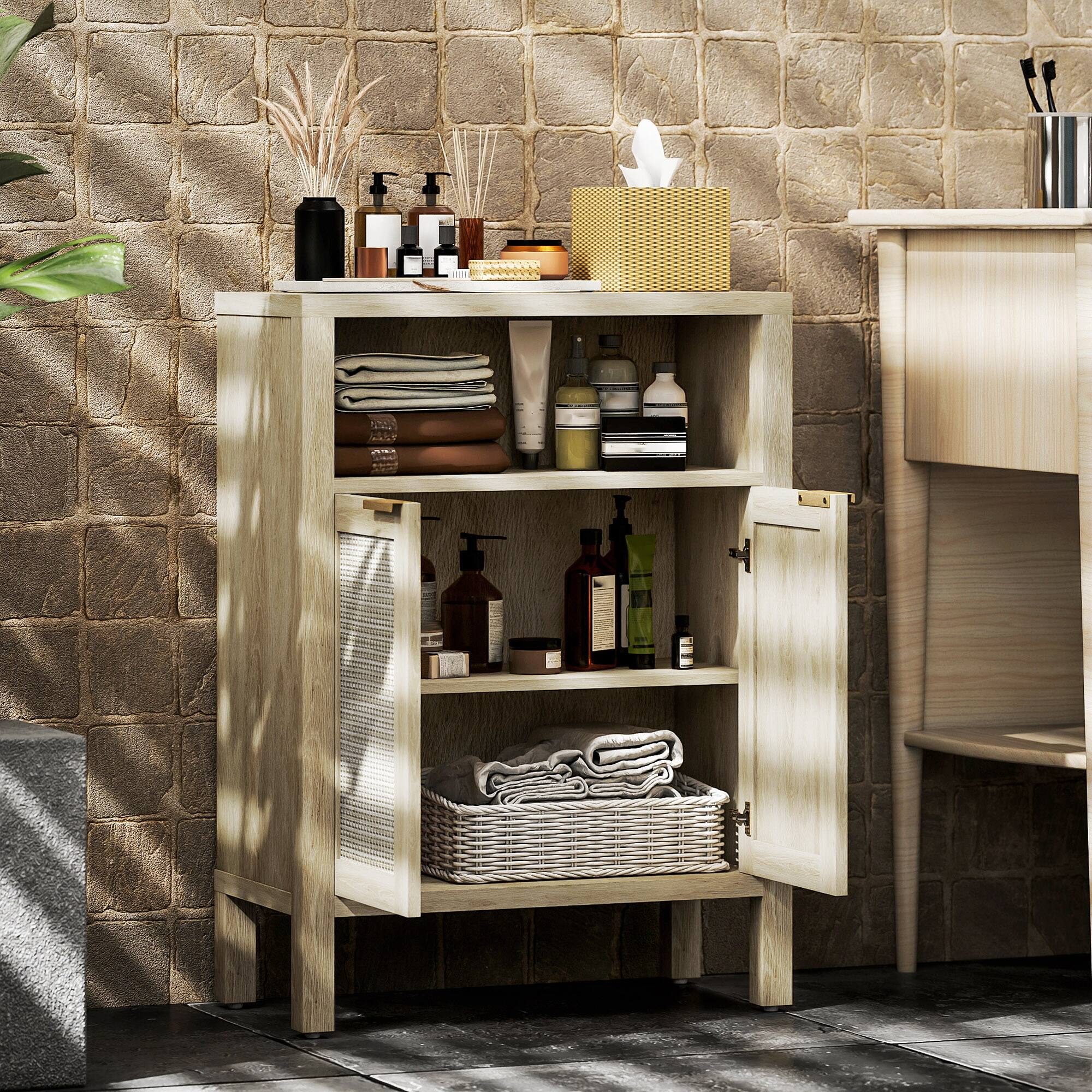 Alt View 8. Homcom - Rattan Sideboard Buffet Cabinet with Storage, Modern Accent Cabinet with 2 Doors and Adjustable Shelf, - Natural Wood.