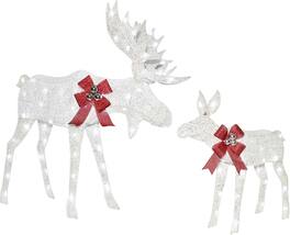 Wikistore - Lighted Christmas Moose Family 2 Set with 135 Lights Outdoor Yard Decoration White