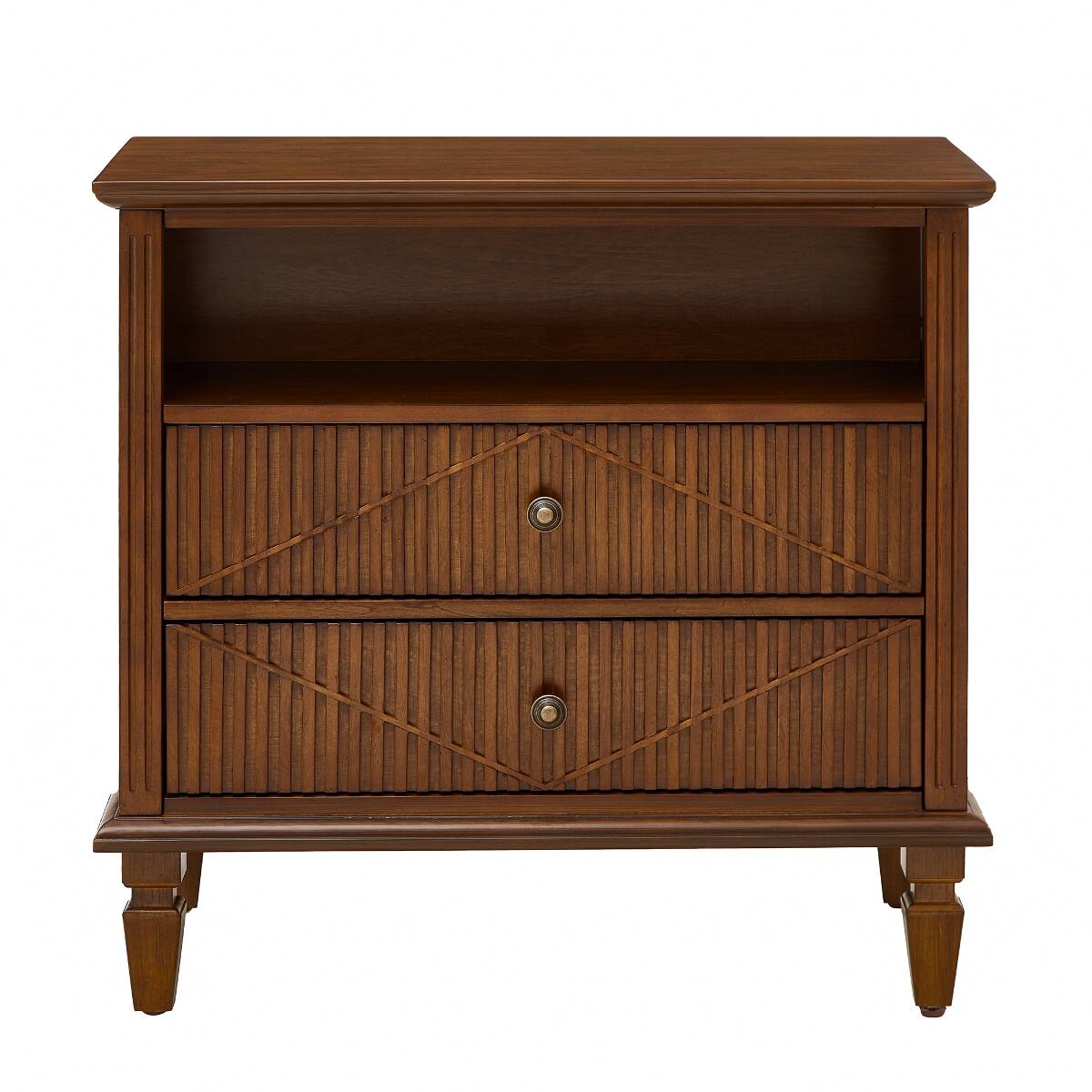 Alt View 9. Loheer - Loheer Farmhouse Nightstand with Charging Station, Walnut Two Drawer Bedside Table - Walnut.