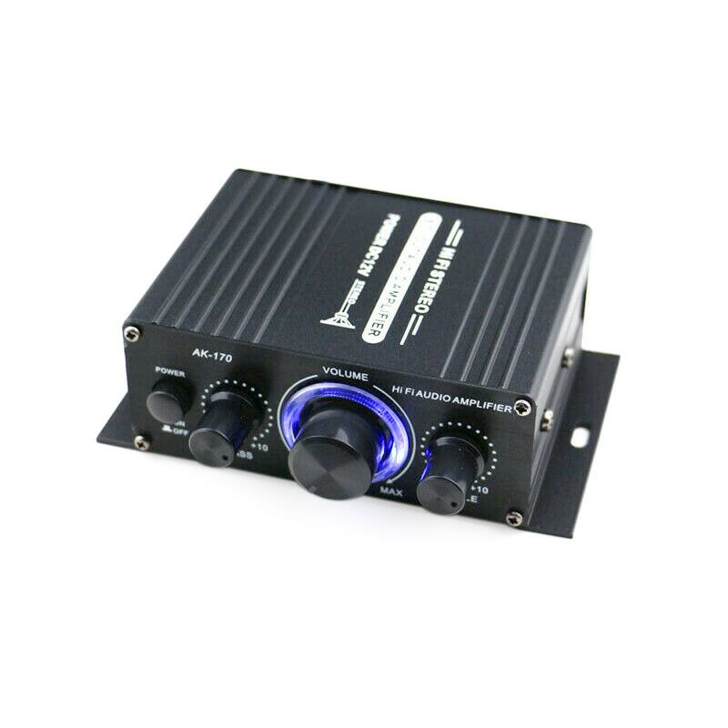 Topteng - 400W(Peak) 2CH Hi-Fi Stereo Audio Amplifier 12V Stereo with LED Design, 4-16Ω Impedance - Black
