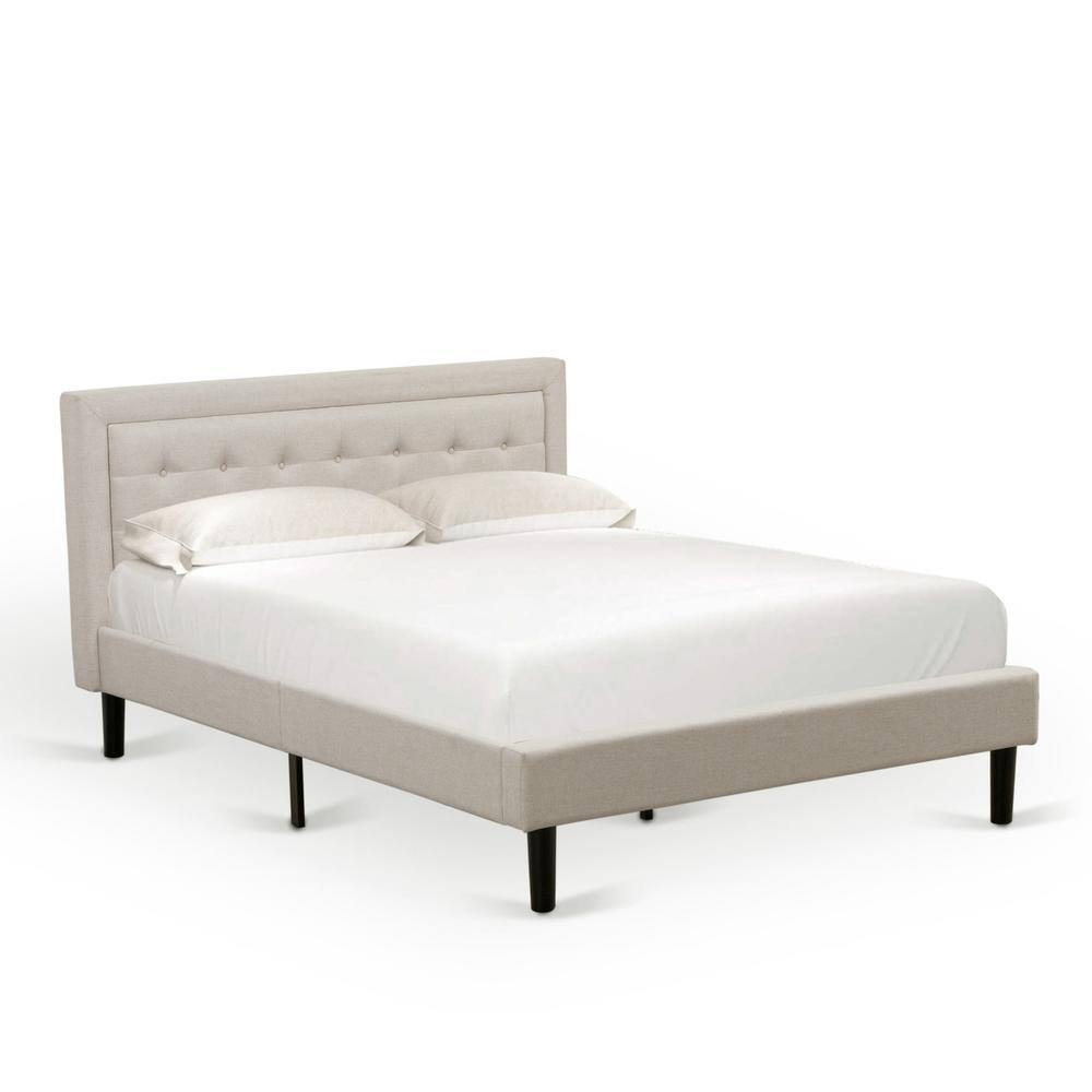 Alt View 1. East West Furniture - East West Furniture FNF-08-Q Platform Queen Size Bed - Mist Beige Linen Fabric Upholestered Bed Headboard with Button - Mist Beige.