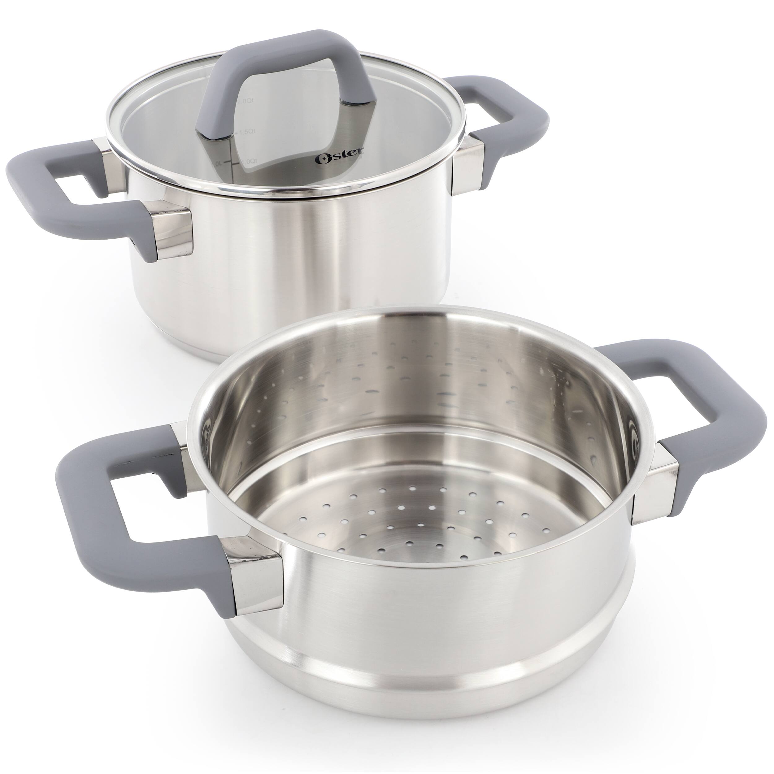 Angle. Oster - Oster Beauford 3 Piece 2.9 Quart Stainless Steel Steamer Set with Lid - Silver.