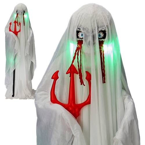 Alt View 2. Winado - Halloween 4.3FT Scary Grim Reaper Skeleton Man with Light Animatronic Prop Decoration for Indoor Outdoor Holiday Garden - White.