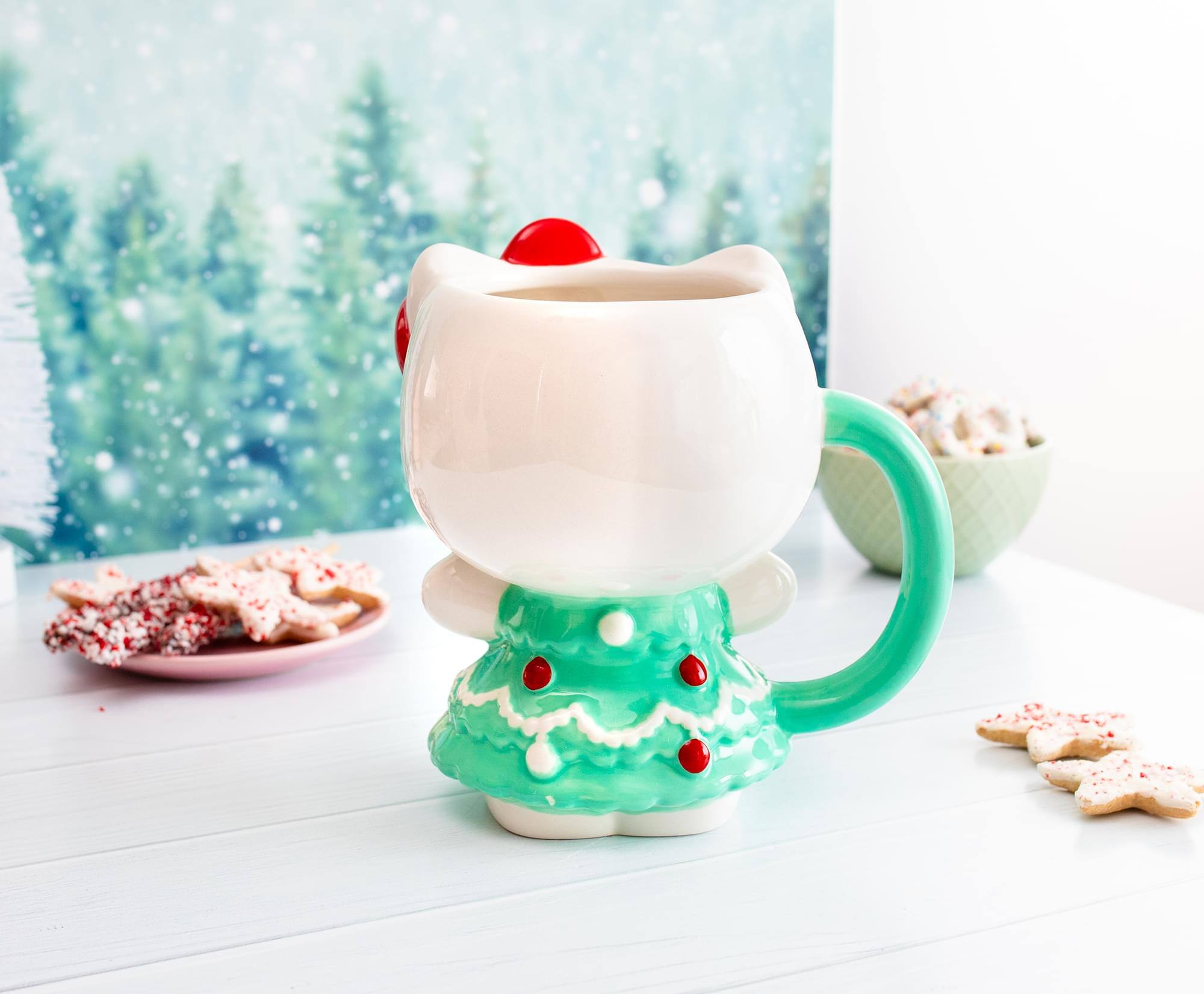 Alt View 3. Silver Buffalo - Sanrio Hello Kitty Holiday Tree Dress 3D Sculpted Ceramic Mug | Holds 20 Ounces - Green.
