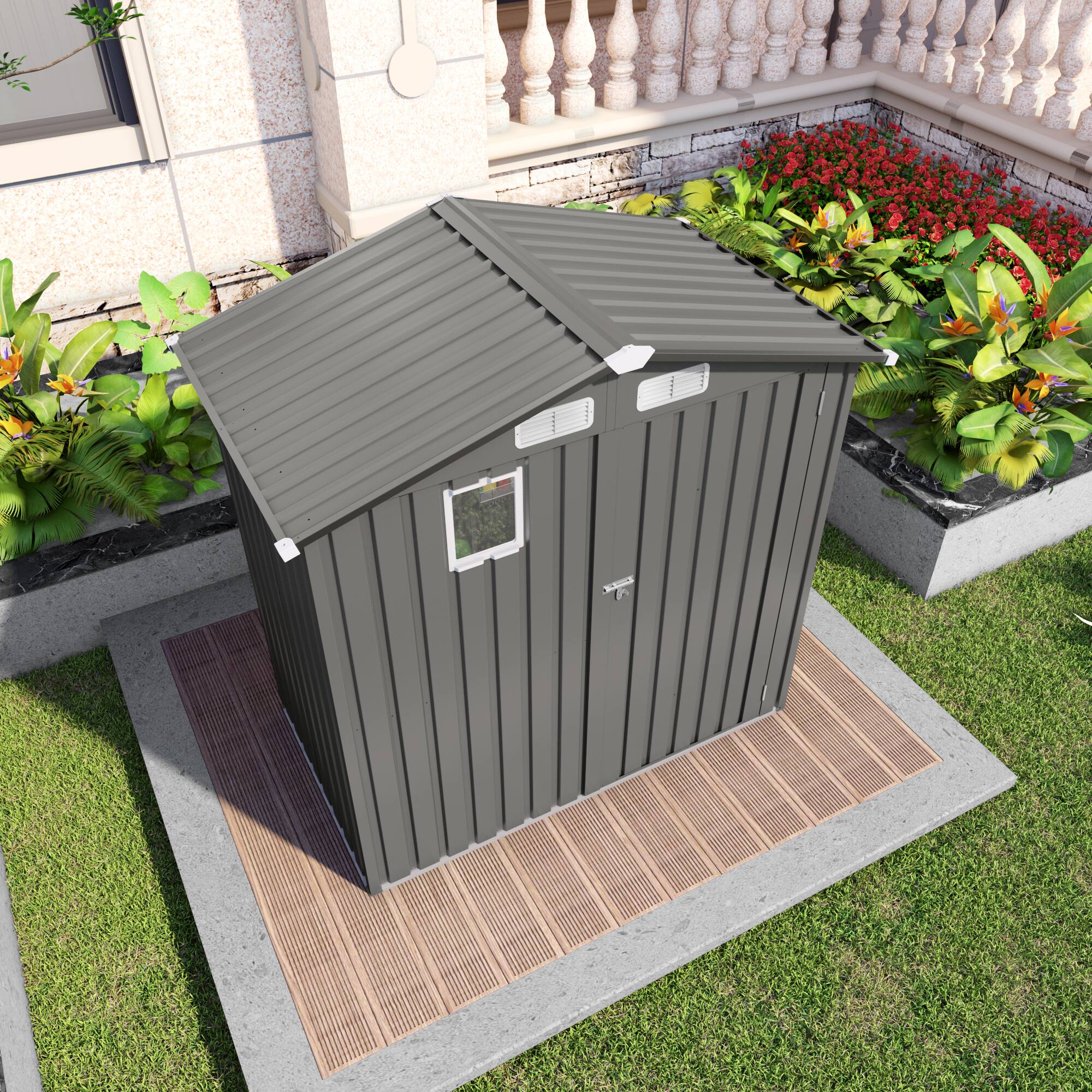 Alt View 1. Mondawe - 6X4 FT Metal Outdoor Storage Shed with Peaked Roof Watertight,Clear Window and Lockable Door - Gray.