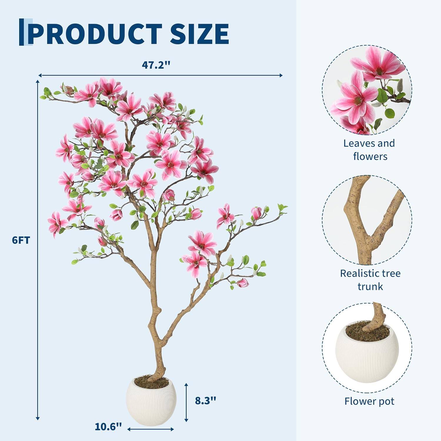 PRODUCT SIZE

- Leaves and flowers: 47.2"
- Realistic tree trunk: 8.3"
- Flower pot: 10.6"