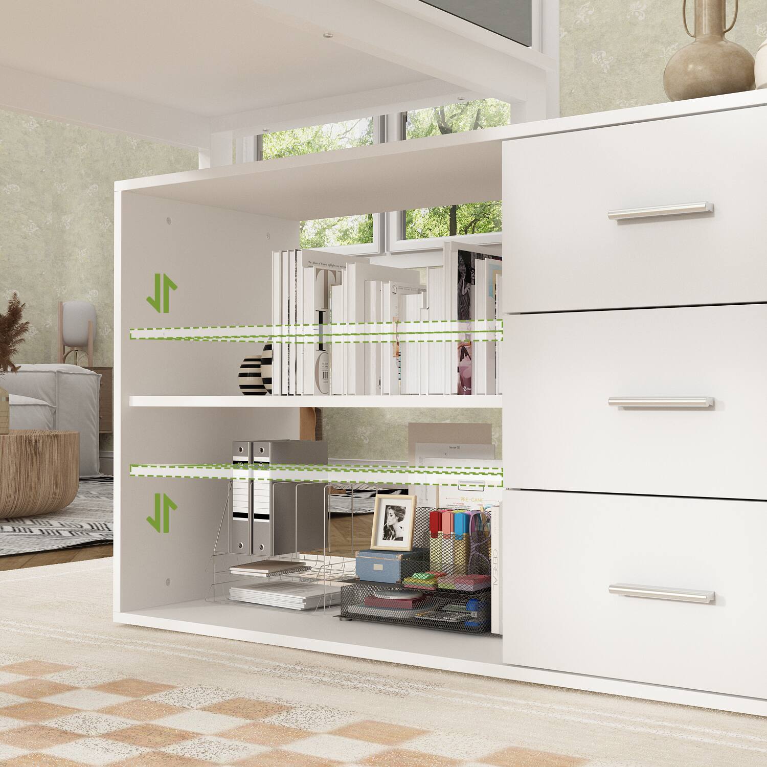 Alt View 4. FUFU&GAGA - FUFU&GAGA L - Shaped Office Desk with Storage - Modern Workstation for Home & Office - White.