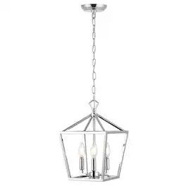 Jonathan Y - Ojai 10" 3-Light Iron Classic Modern Pagoda LED Pendant Lantern - Chrome