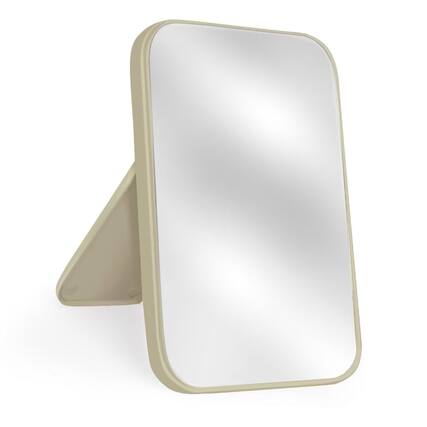 Front. Pacoar Cade - inch Table Desk Vanity Makeup Mirror Simple Travel With Stand Standing And Wall Hanging Dual use - Beige.