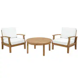 Modway - Marina 3-Piece Outdoor Teak Patio Set - Natural White