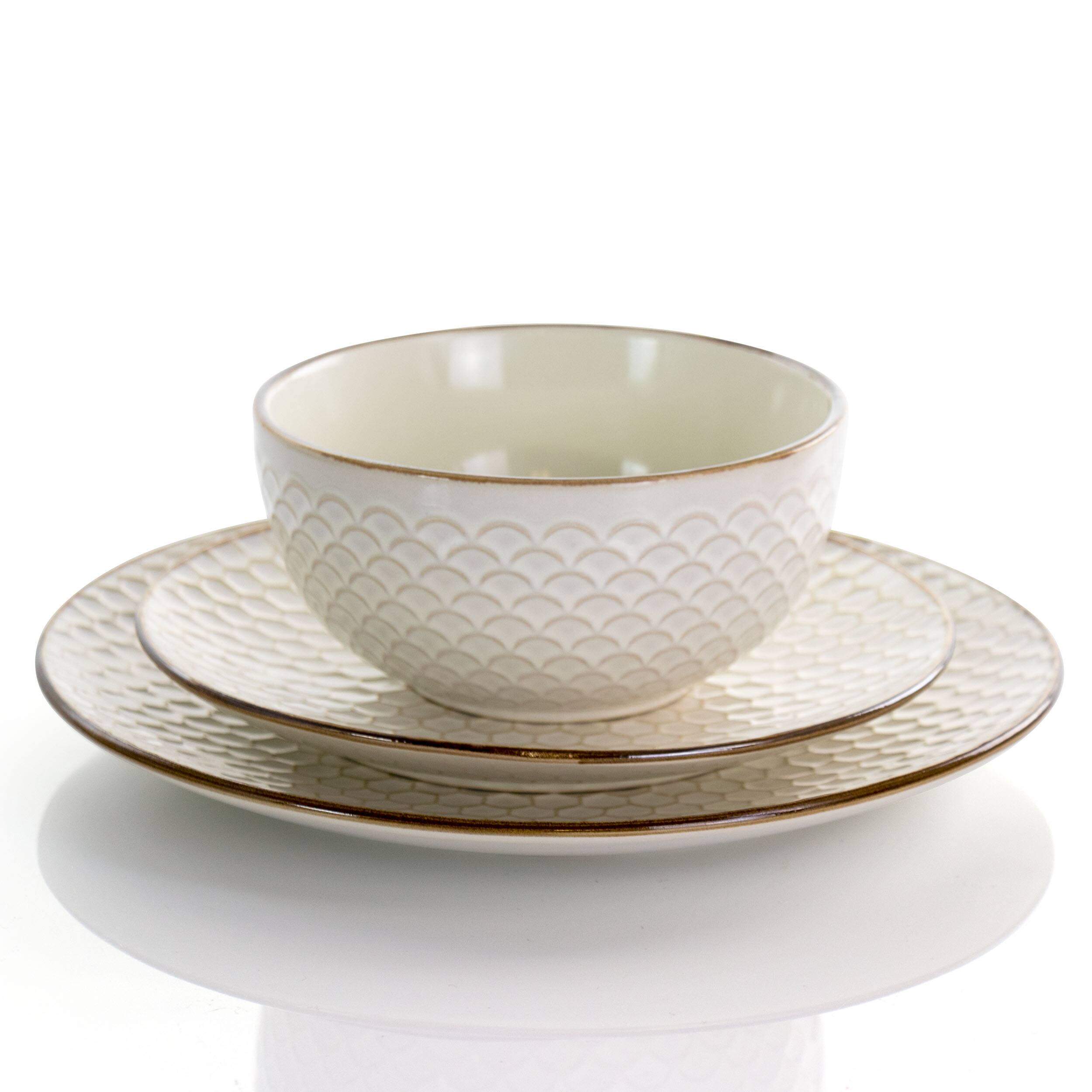 Alt View 1. Elama - Elama Honey Ivory 16 Piece Stoneware Dinnerware Set in Ivory - Ivory.