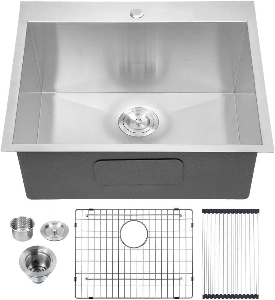 Photos - Bathroom Sink Inch Lordear - 22x22  Drop In Laundry Sink Top Mount 16 Gauge Topmount RV Utility Sink Single Bowl Kitchen Sink - Stainless S 