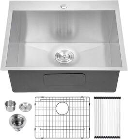 Lordear - 25x22 Inch Drop In Laundry Sink Top Mount 16 Gauge topmount RV Utility Sink Single Bowl Kitchen Sink - Stainless Steel