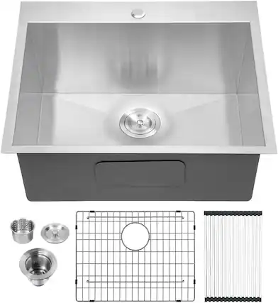 Front. Lordear - 22x22 Inch Drop In Laundry Sink Top Mount 16 Gauge Stainless Steel Topmount RV Utility Sink Single Bowl Kitchen Sink - Stainless steel.