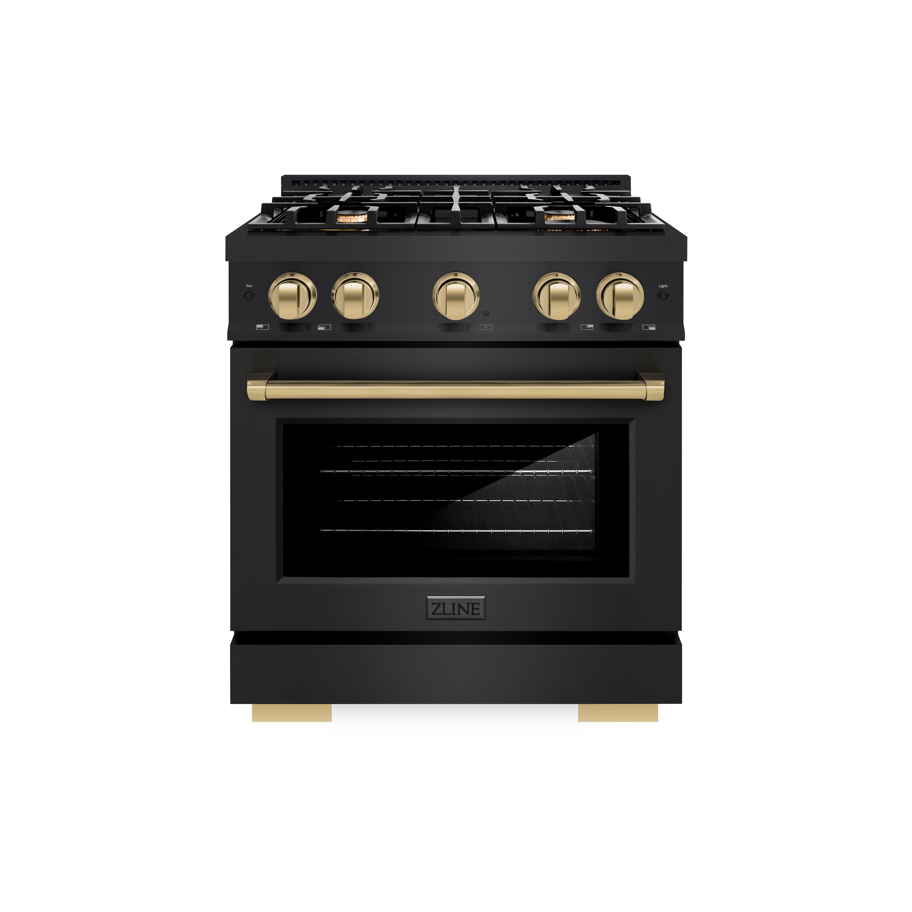 Angle. ZLINE - ZLINE Autograph 30 in. 4.2 cu. ft. Freestanding Select Black Stainless Gas Range w/ 4 Burners & Bronze Accents - Black Stainless Steel.