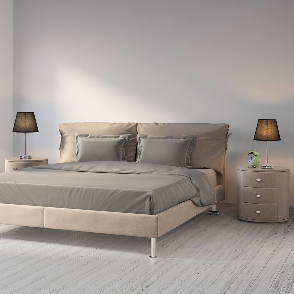 Alt View 2. Oumilen - Small Black Shade Table Lamp with Chrome Base, E26 Socket & UL Plug.