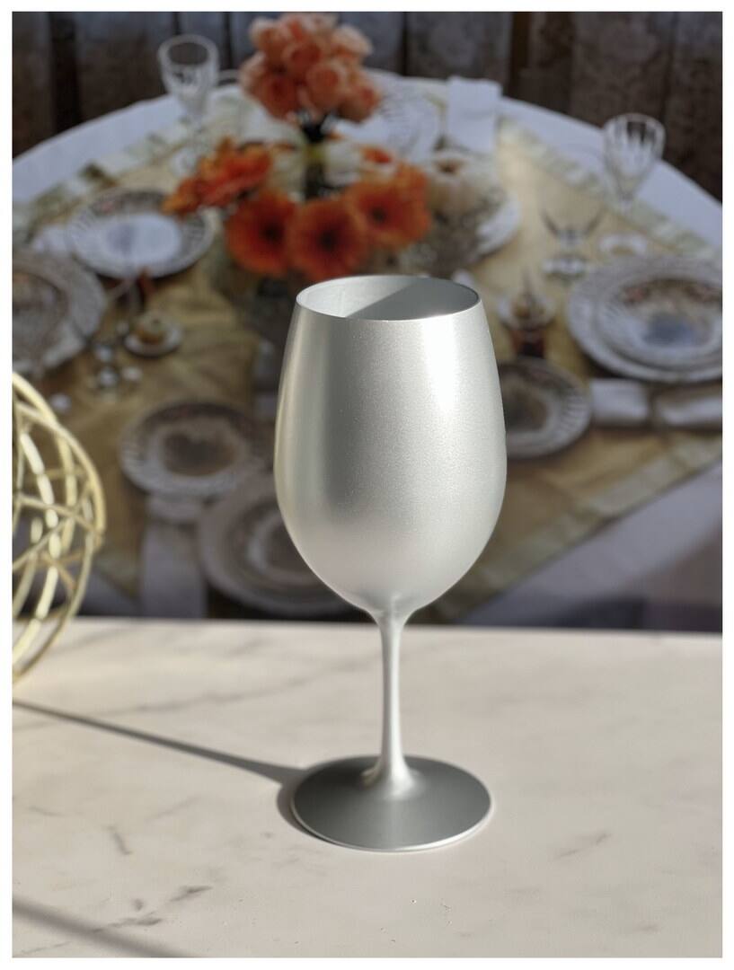 Left. APRILSOUL - Metallic Silver Plastic Wine Glasses Set of 4 BPA Free Acrylic Unbreakable Red White Wine Glasses - white.