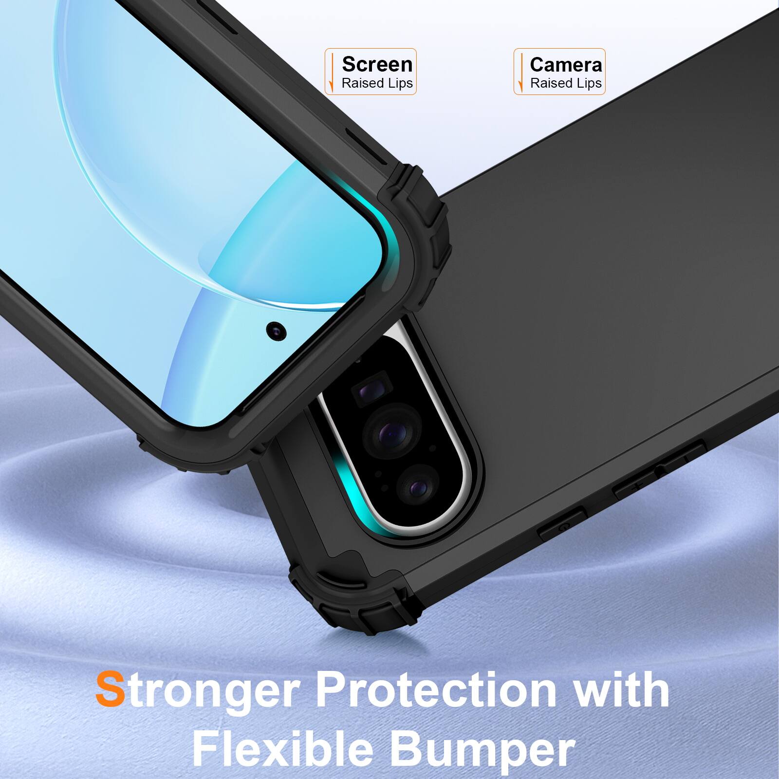 Screen Raised Lips Camera Raised Lips Stronger Protection with Flexible Bumper