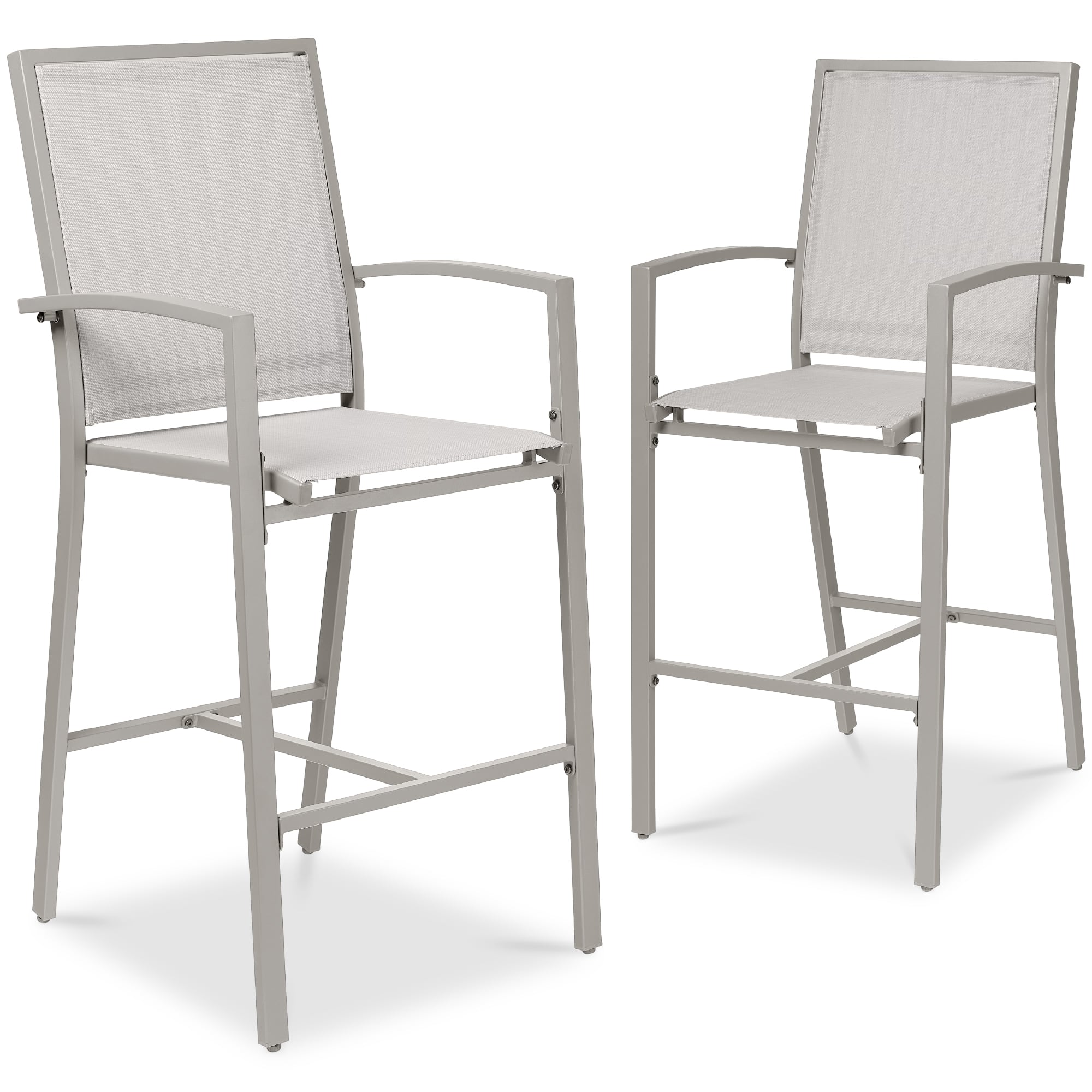 Front. Best Choice Products - Best Choice Products Outdoor Barstools Set of 2, Bar Height Patio Chairs w/ All-Weather Mesh - Gray/Gray - Gray/Gray.