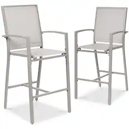 Best Choice Products - Outdoor Barstools Set of 2, Bar Height Patio Chairs w/ All-Weather Mesh - Gray/Gray