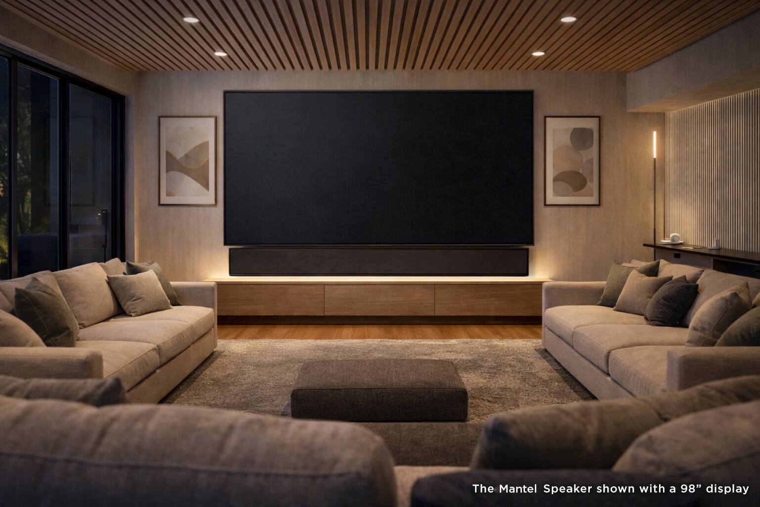 The Mantel Speaker shown with a 98" display