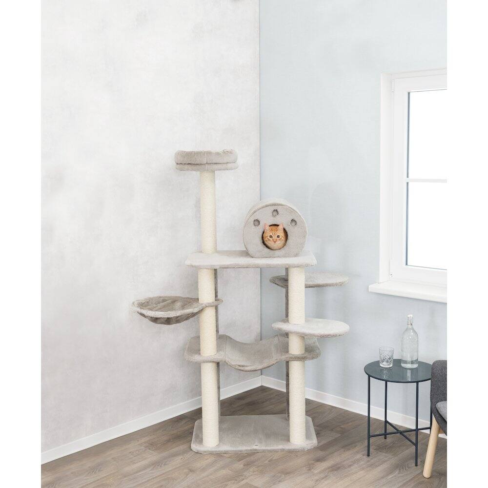 Left. TRIXIE - Fabiola Plush & Sisal 65" Cat Tower Scratching Posts Condo Hammocks Platforms - Gray.