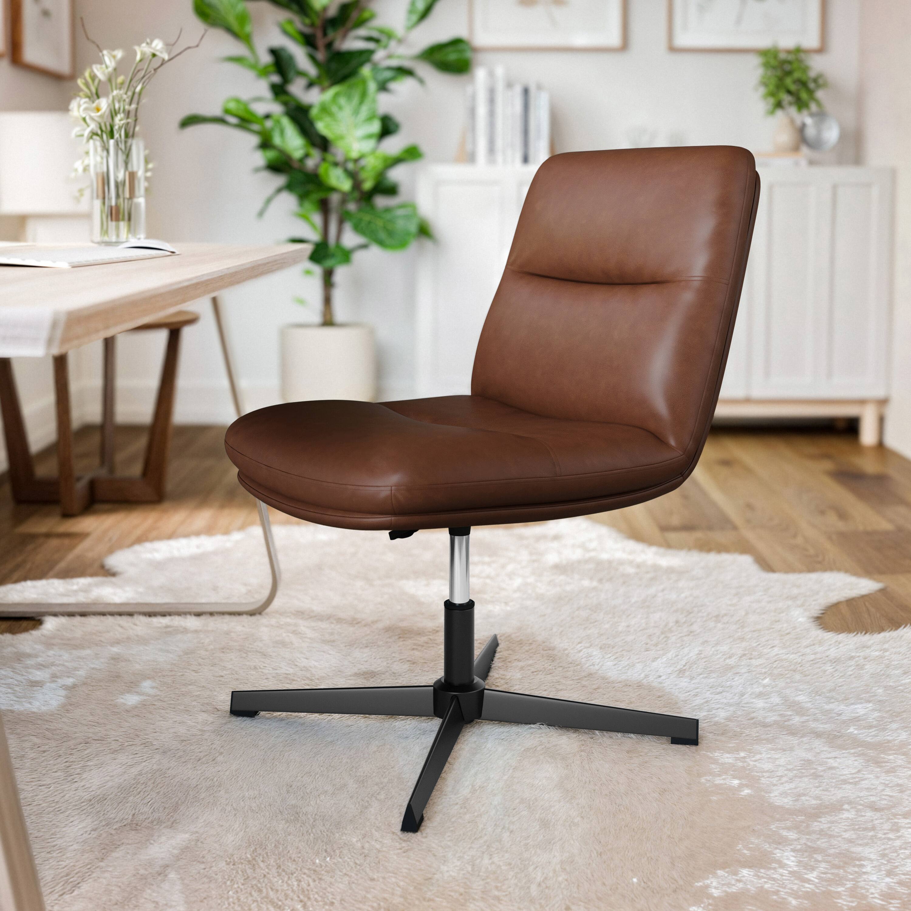 Alt View 1. Flash Furniture - Chloe Commercial Mid-Back Cognac Padded LeatherSoft Armless Stationary Task Office Chair with Adjustable Height, Swivel - Brown.