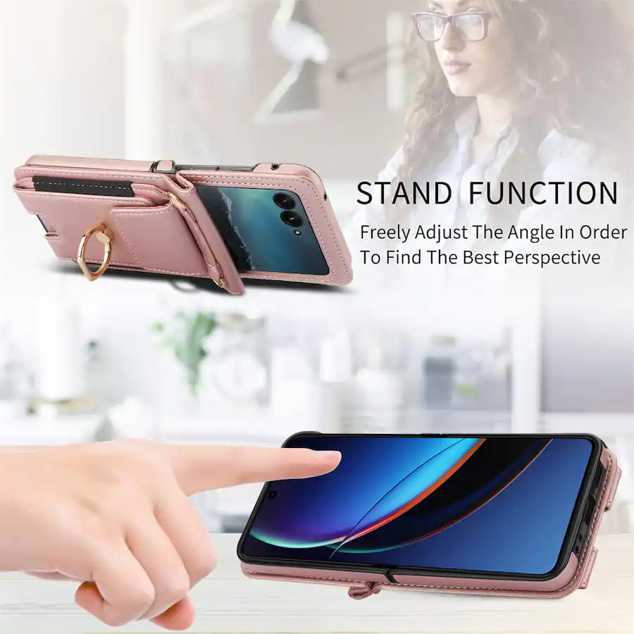 Dteck For Motorola Razr+ (2026/2025/2024) Shockproof Leather Ring ...