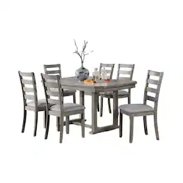Manhattan Lane - Lais 7pc Dining Table Set with 6 Ladderback Chairs - Gray
