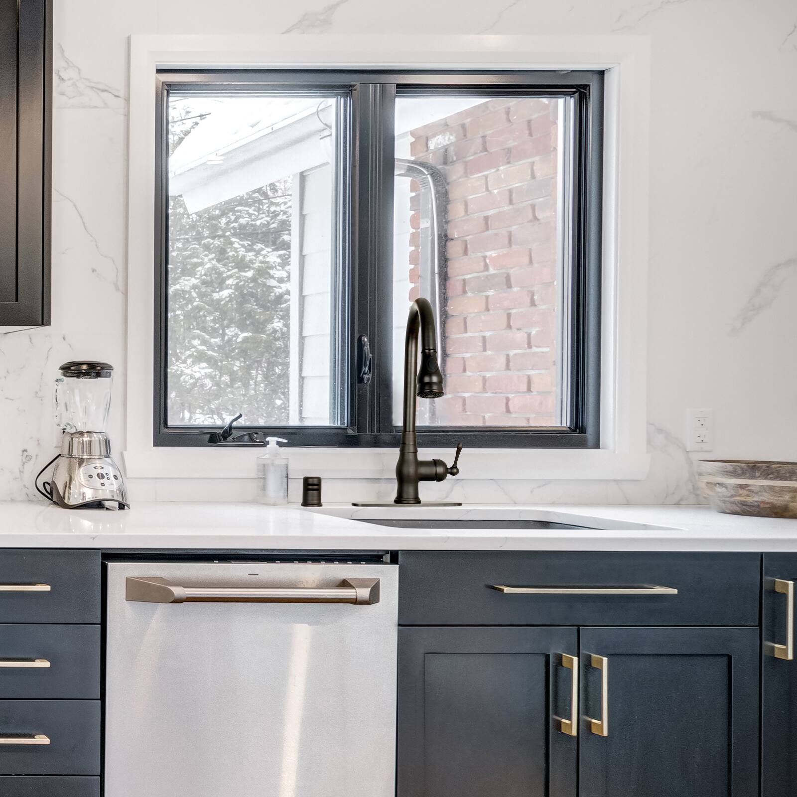 Alt View 4. Akicon - Akicon Solid Brass One-Handle Kitchen Faucet with Pull Down Sprayer in Oil Rubbed Bronze - Oil Rubbed Bronze.