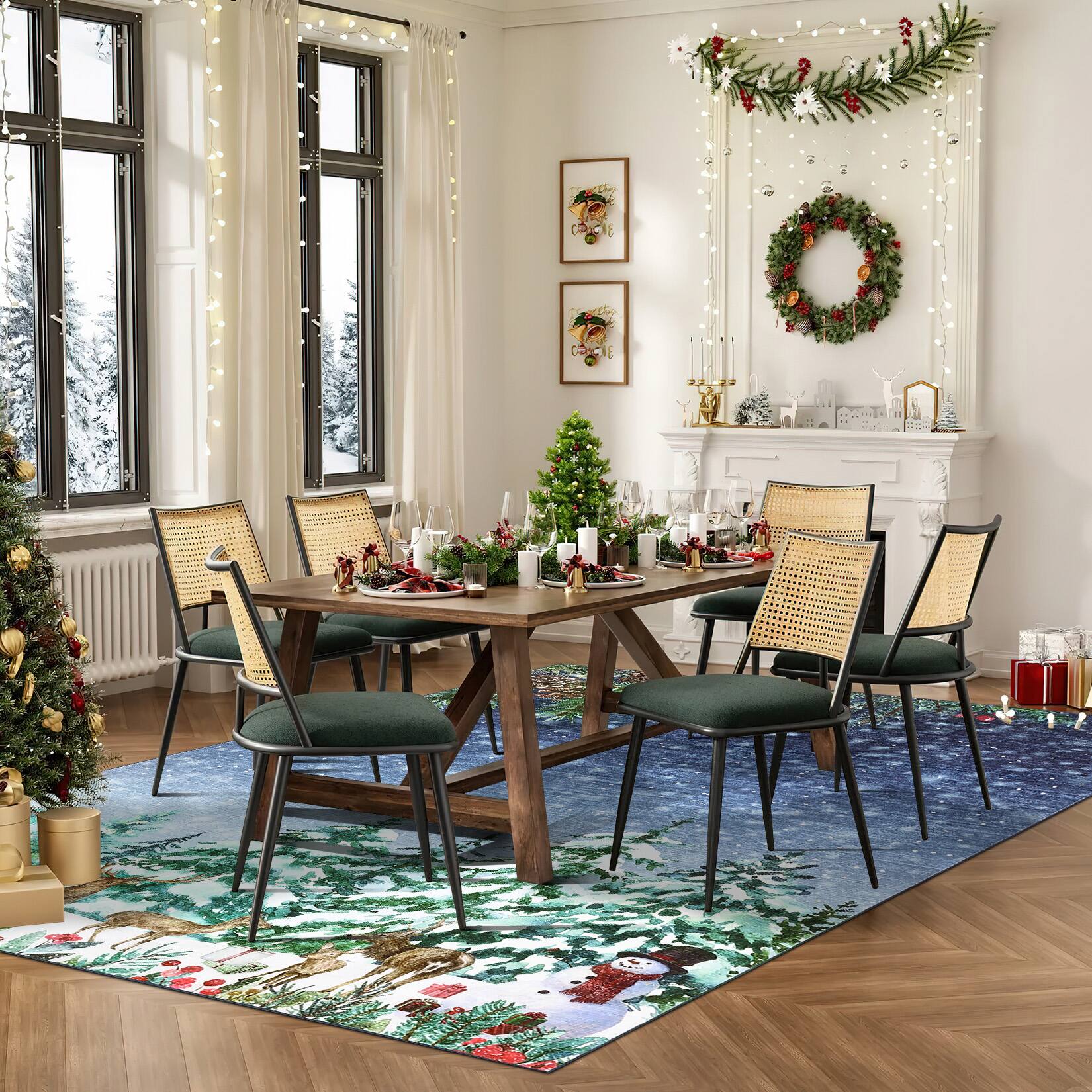 GARVEE Christmas Area Rug with Snowmen & Reindeer Pattern Ultra Thin ...