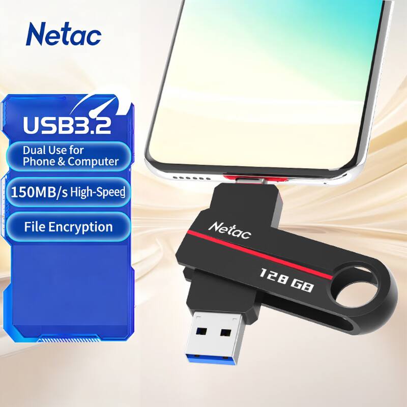 Netac USB3.2 Dual Use for Phone & Computer 150MB/s High-Speed File Encryption Netac 128 GB