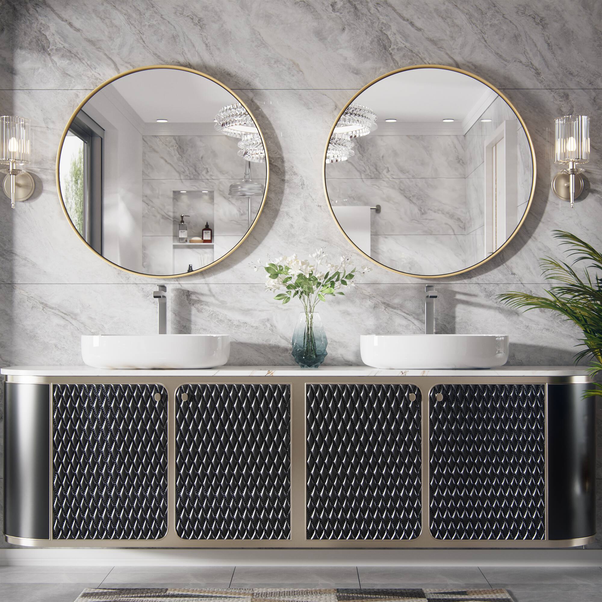 Alt View 4. PAIHOME - 30"x30" Medium Round Mirror Metal Framed Wall Mirrors Iron Bathroom Vanity Mirror Decorative Mirror - Gold.