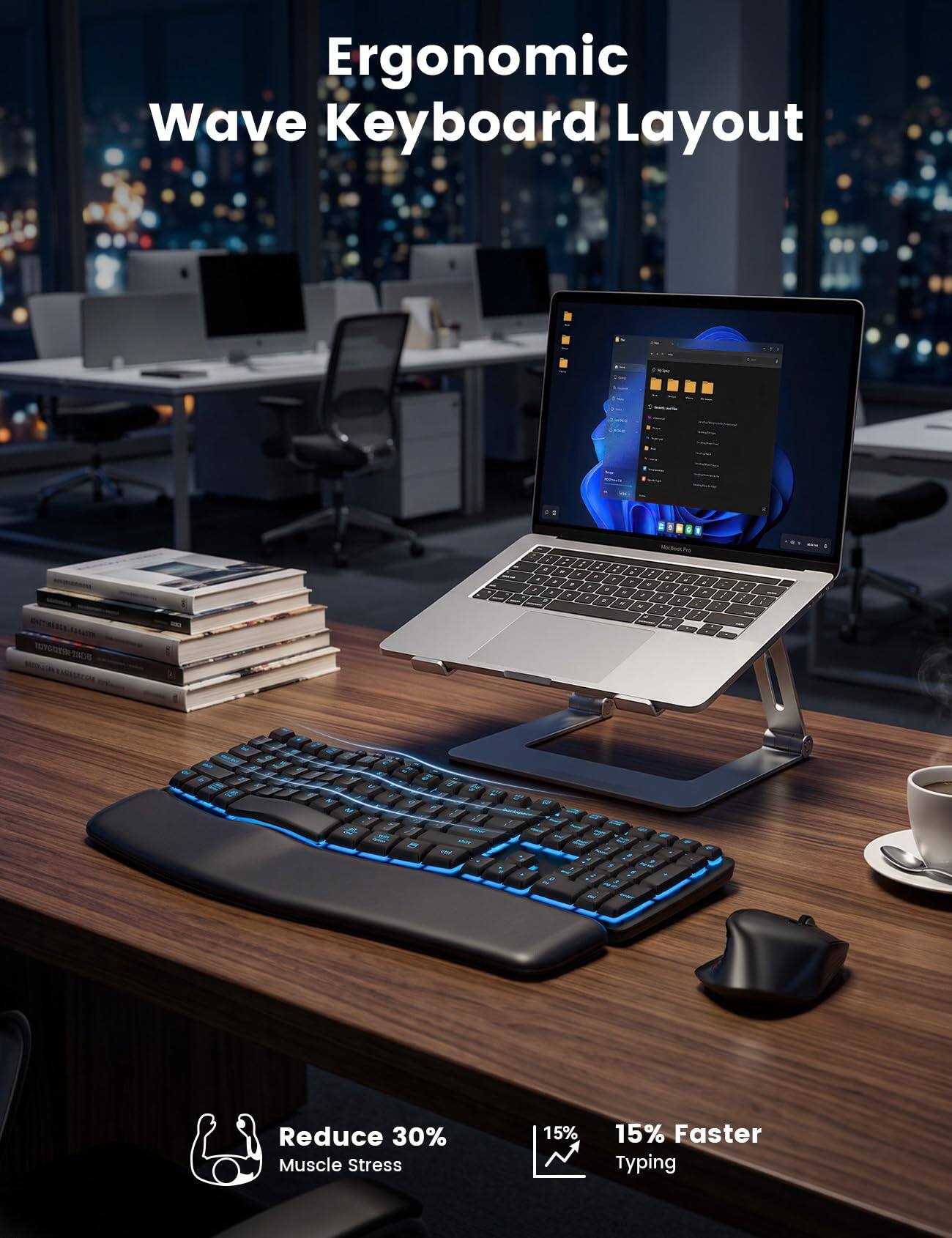 Bundle HESVAP Ergonomic Wireless Keyboard and Mouse Combo, 7 Color ...
